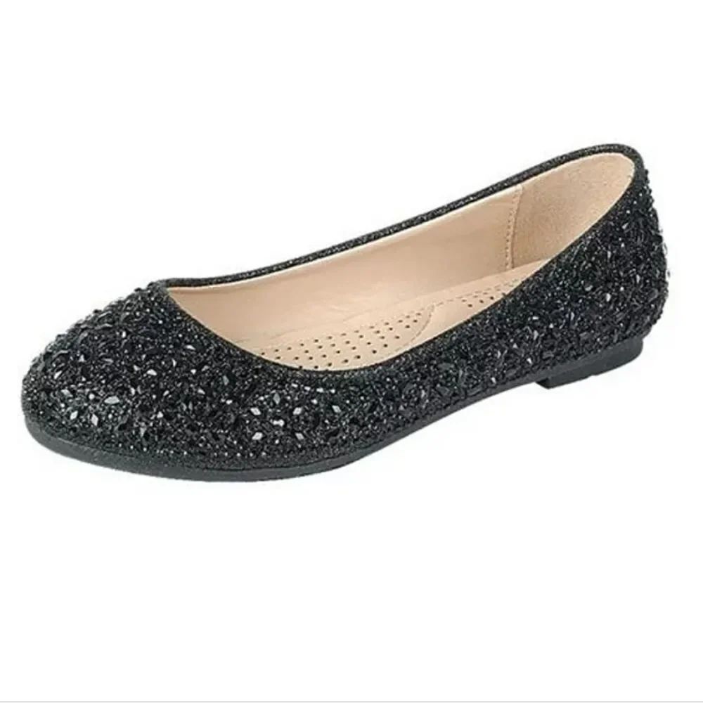 BRAND NEW HERSTYLE BLACK RHIENSTONE SLIP-ON WOMEN"S FLAT